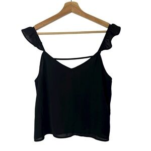 Cotton On Black Ruffle Sleeve Short Sleeve Top S